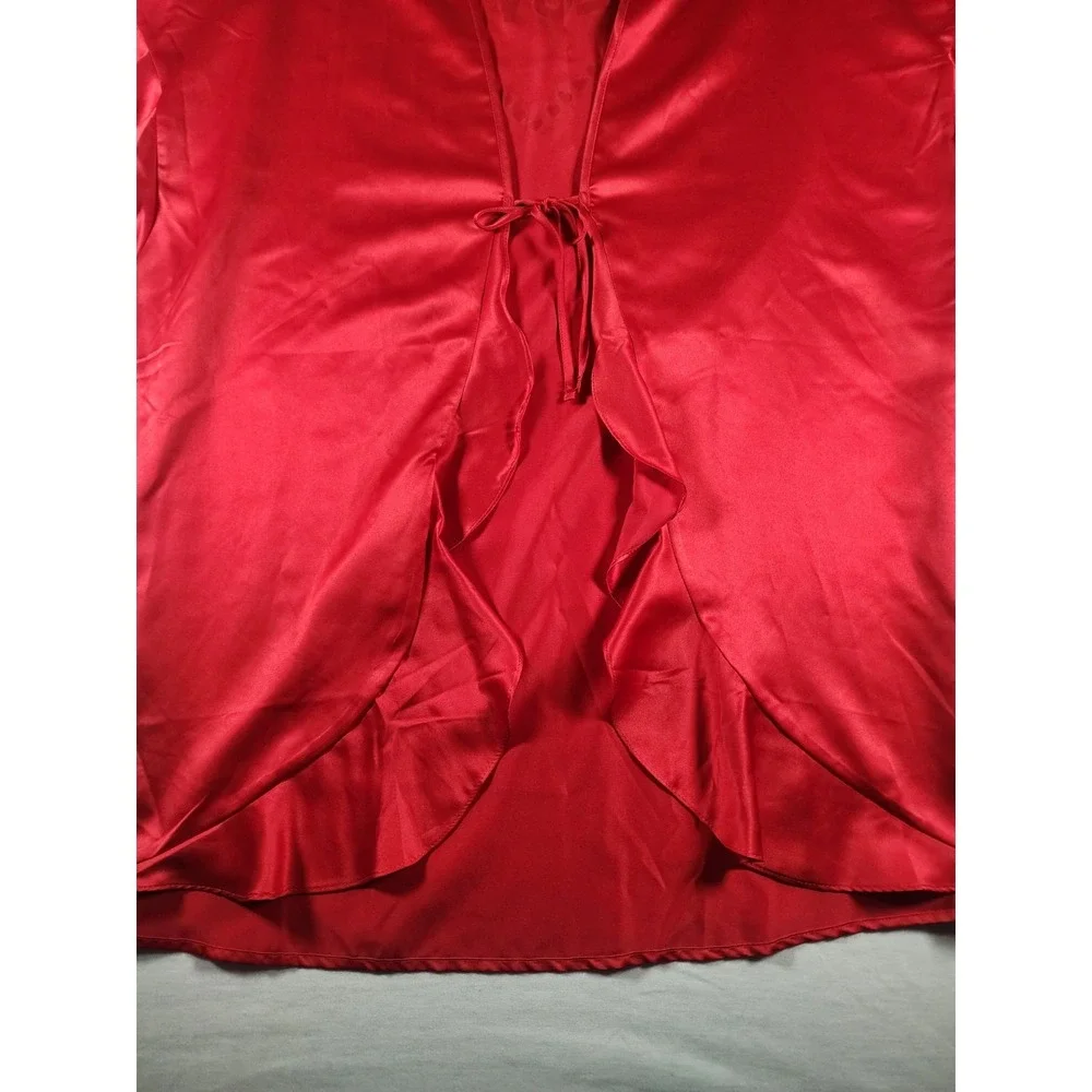 Victoria's Secret Robe Women OS Red Satin Love Heart Kimono Tie Ruffle Valentine